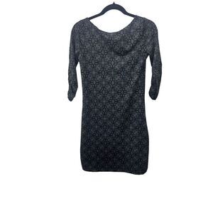 Women's M Black Geometric Floral Knee Length A-Line Dress 3/4 Sleeve